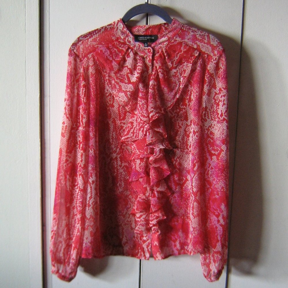 Jones New York Collection Women's Ruffle Front Button Up Size 12